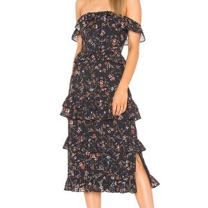 Tularosa x REVOLVE Lily Floral gingham MIDI Ruffle Tiered Off Shoulder Dress XXS